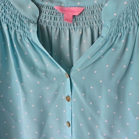 Lilly Pulitzer Elsa 100% Silk Tunic Sz S Popover PolkaDot Blue White Colorful - Picture 5 of 12